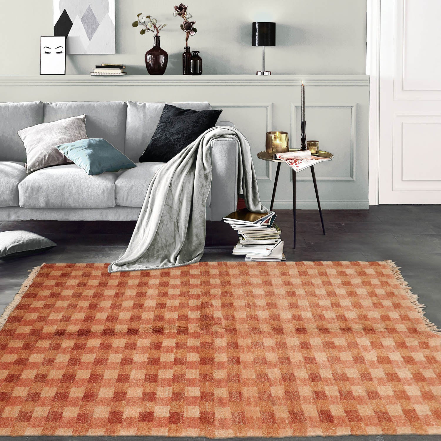 4' x6' Peach Rust Beige Color Hand Knotted Tibetan 100% Wool Modern & Contemporary Oriental Rug