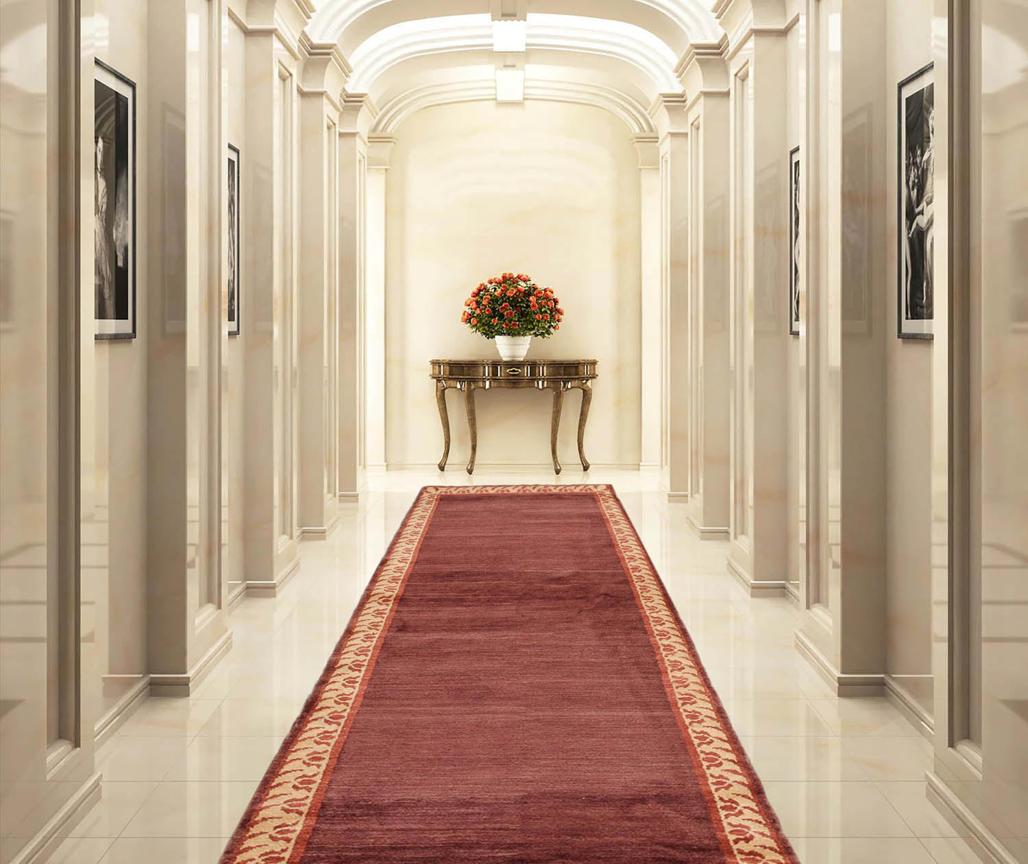 3' 2''x13' 9'' Rust Beige Color Hand Knotted Tibetan 100% Wool Modern & Contemporary Oriental Rug