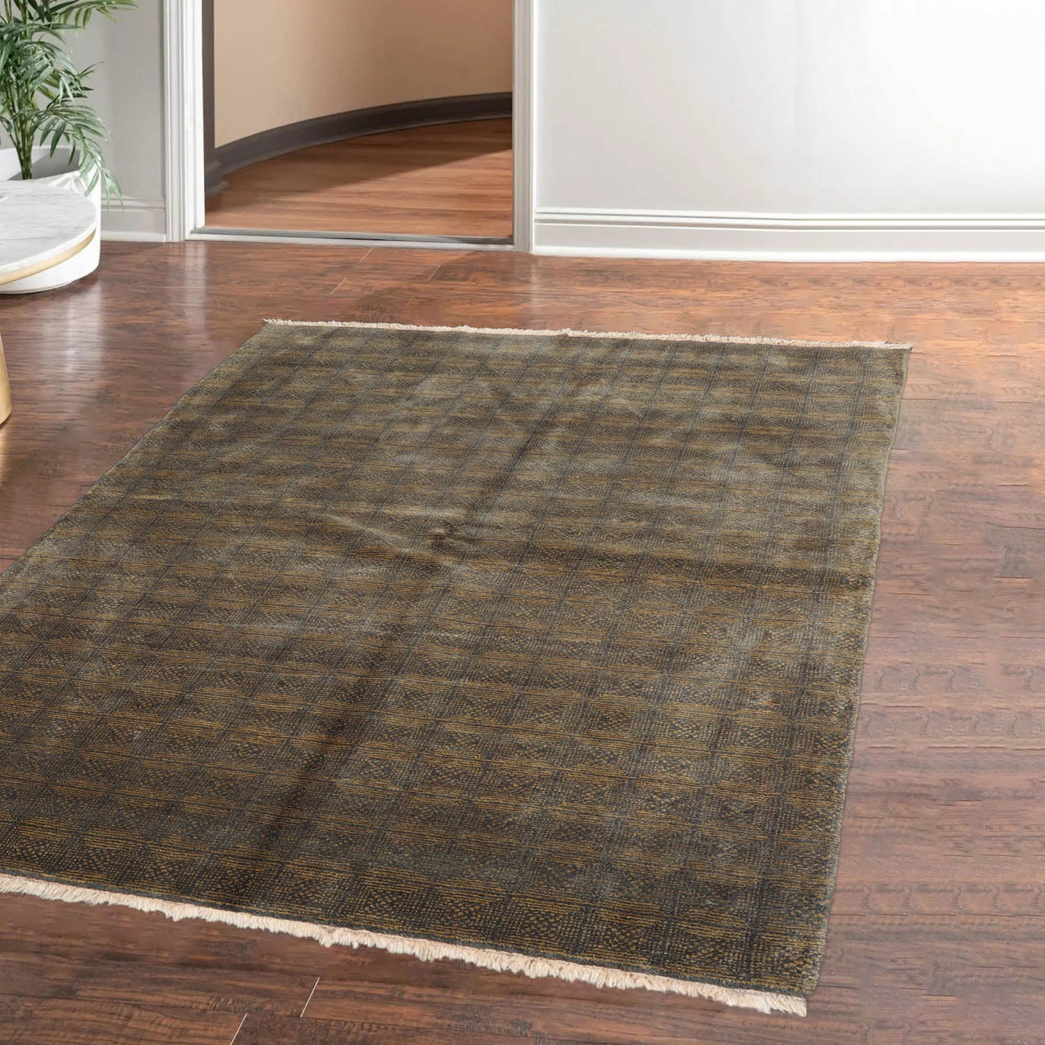 3' 11''x6' 2'' Celadon Lime Color Hand Knotted Tibetan 100% Wool Modern & Contemporary Oriental Rug