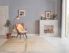 4' 3''x5' 10'' Ivory Gray Gold Color Hand Knotted Tibetan 100% Wool Modern & Contemporary Oriental Rug