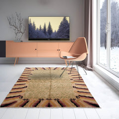 3' 11''x7' Beige Sage Aubergine Color Hand Knotted Tibetan 100% Wool Modern & Contemporary Oriental Rug