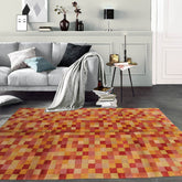 5' x8' Raspberry Gold Lime Color Hand Knotted Tibetan 100% Wool Modern & Contemporary Oriental Rug