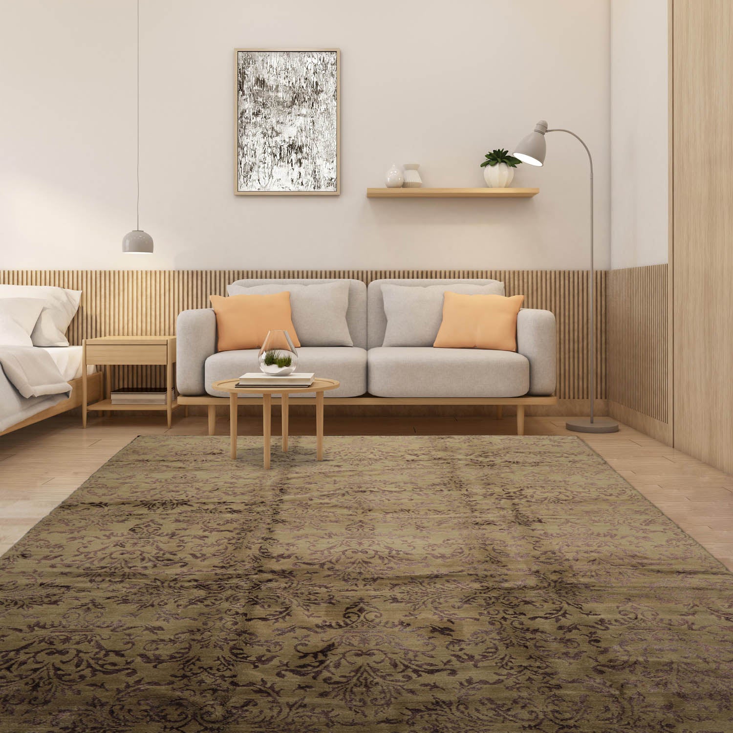 9' x12' Moss Graphite Color Hand Knotted Tibetan 100% Wool Modern & Contemporary Oriental Rug