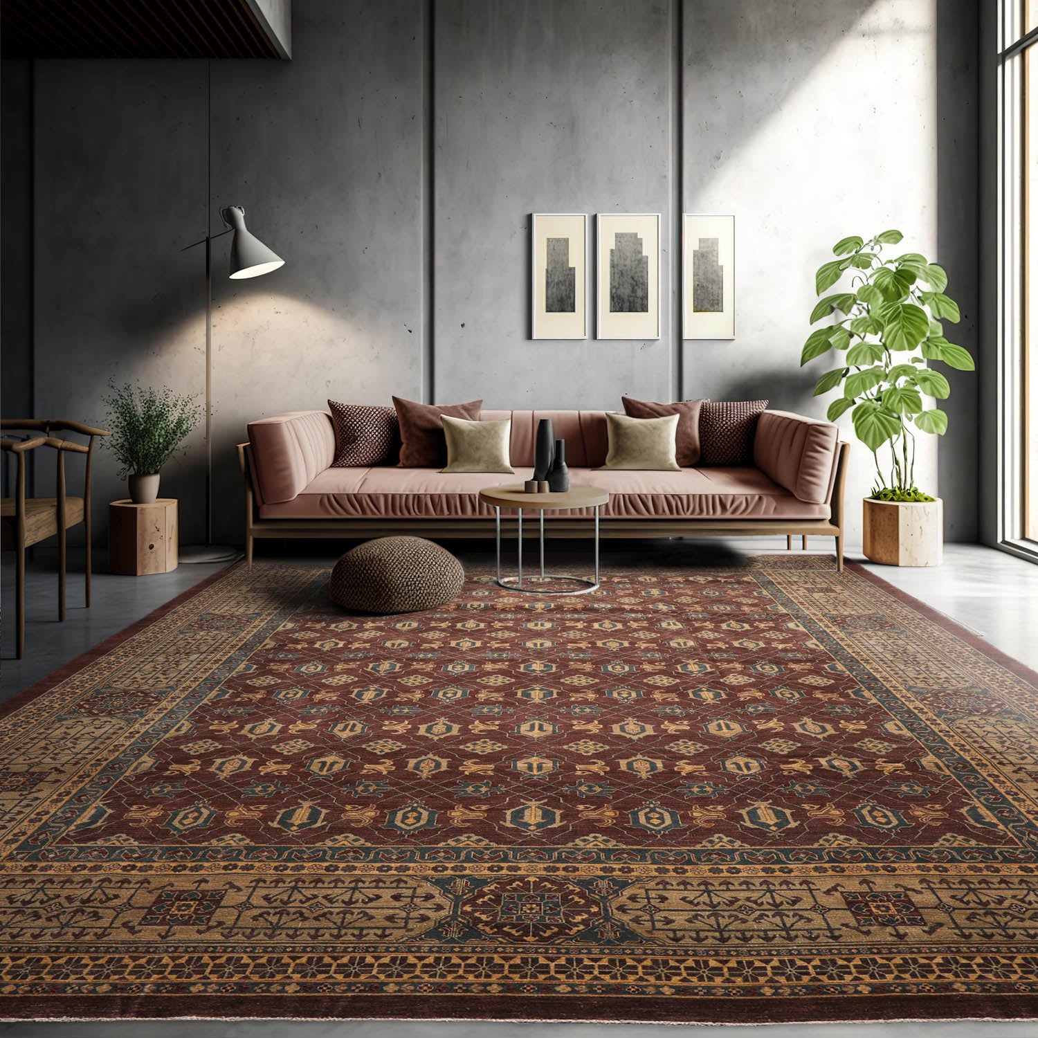 12' 3''x16' Chocolate Moss Tan Color Hand Knotted Persian 100% Wool Arts & Crafts Oriental Rug