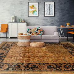 9x12 Hand Knotted 100% Wool Agra Traditional Oriental Area Rug Light Gold, Charcoal Color