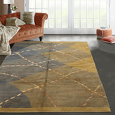 6x9 Hand Knotted Tibetan Wool and Silk Tufenkian Modern & Contemporary Oriental Area Rug Tone On Tone,Gray Color