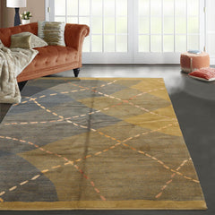 6x9 Hand Knotted Tibetan Wool and Silk Tufenkian Modern & Contemporary Oriental Area Rug Tone On Tone,Gray Color