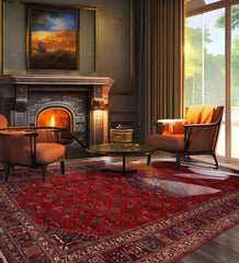 Palace Hand Knotted 100% Wool Traditional Oriental Area Rug Red, Indigo Color