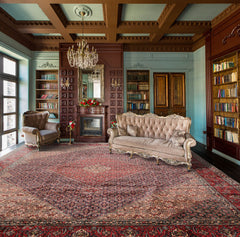 10x14 Hand Knotted 100% Wool Bidjar Traditional 300 KPSI Oriental Area Rug Midnight Blue, Coral Color