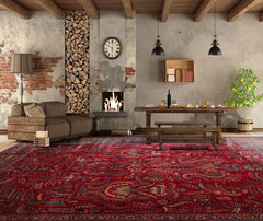 Palace Hand Knotted 100% Wool Sarouk Traditional Oriental Area Rug Red, Peach Color