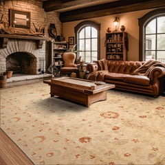 Palace Hand Knotted Oushak 100% Wool Traditional Oriental Area Rug Warm Beige, Caramel Color