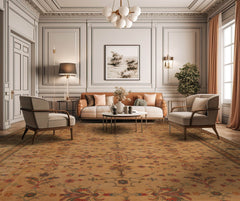 Palace Hand Knotted 100% Wool Traditional Oriental Area Rug Tan, Beige Color