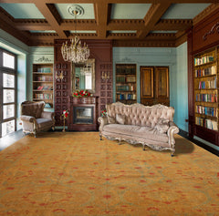 10x14 Hand Knotted Oushak 100% Wool Traditional Oriental Area Rug Gold, Rust Color