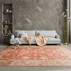 9x12 Hand Knotted 100% Wool Peshawar Traditional Oriental Area Rug Coral, Beige Color