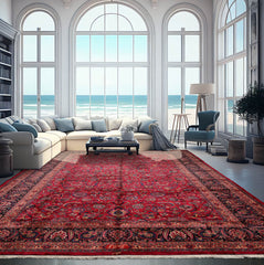 Palace Hand Knotted 100% Wool Mashad Traditional 200 KPSI Oriental Area Rug Burgundy, Midnight Blue Color