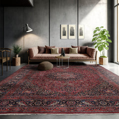 Palace Hand Knotted 100% Wool Tabriz Traditional Oriental Area Rug Burgundy, Midnight Blue Color