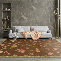 8x10 Brown, Gold Hand Knotted Tibetan Wool and Silk Lapchi Traditional Oriental Area Rug