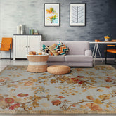 8x10 Blue, Sage Hand Knotted Tibetan Wool and Silk Lapchi Transitional Oriental Area Rug powder