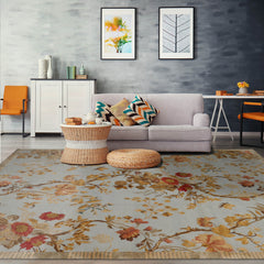 8x10 Blue, Sage Hand Knotted Tibetan Wool and Silk Lapchi Transitional Oriental Area Rug powder