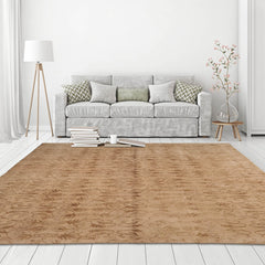 Beige, Gold Hand Knotted Tibetan Wool and Silk Transitional Oriental Area Rug