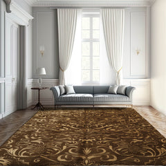 8x10 Olive, Gold Hand Knotted Tibetan Wool and Silk Transitional Oriental Area Rug