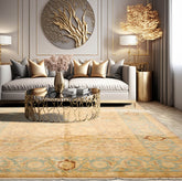 8x10 Taupe, Aqua Hand Knotted 100% Wool Peshawar Traditional Oriental Area Rug