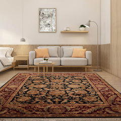 8x10 Black, Burgundy Hand Knotted 100% Wool Agra Traditional Oriental Area Rug