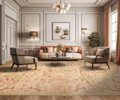 Palace Pistacchio, Beige Hand Knotted 100% Wool Chobi Peshawar Traditional Oriental Area Rug