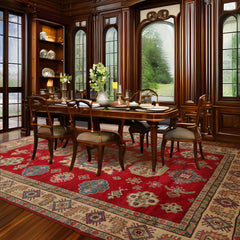 9x12 Hand Knotted 100% Wool Kazakh Modern & Contemporary Oriental Area Rug Red, Straw Color