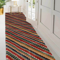 Runner Hand Knotted Tibetan 100% Wool Designer Modern & Contemporary Oriental Area Rug Red, Green Color