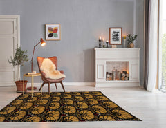 4x6 Hand Knotted Tibetan 100% Wool Art Deco Oriental Area Rug Black, Gold Color