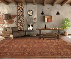 Palace Hand Knotted Afghan Oushak 100% Wool Oushak Traditional Oriental Area Rug Aubergine, Gold Color