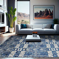 LoomBloom 8x10 Blue, Gray Hand Knotted Tibetan 100% Wool Art Deco Oriental Area Rug