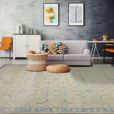 8' 11''x11' 11'' Mint Blue Beige Color Hand Knotted All-Over Wool Traditional Oriental Rug