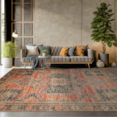 9' x10' 1'' Coral Teal Moss Color Hand Knotted Geometric Wool Tribal Oriental Rug