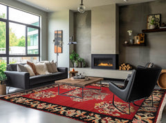 9x12 Hand-Woven Rusty Red Traditional Southwestern Floral Wool Area Rug