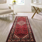 3'6" x 10'4" Roselare Runner Herizz Hand Knotted Red Medallion Traditional Wool Oriental Area Rug