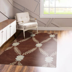 3x5 Hand-Knotted Tibetan Terra Trellis Floral Wool & Silk Brown Are Rug