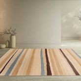 3x5 Hand-Knotted Contemporary Striped Tibetan Wool Area Rug Beige