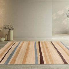 3x5 Hand-Knotted Contemporary Striped Tibetan Wool Area Rug Beige