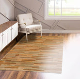 3x5 Gold Hand Knotted Tibetan Contemporary Striped Wool & Silk Oriental Area Rug