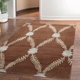 3x5 Brown Hand Knotted Tibetan Transitional Trellis Floral Wool & Silk Oriental Area Rug