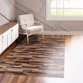 3x5 Aubergine Hand Knotted Tibetan Contemporary Striped Wool & Silk Oriental Area Rug