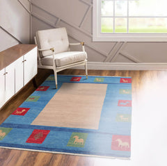 4x6 Beige Hand Knotted Tibetan Contemporary Gabbehh Wool Oriental Area Rug