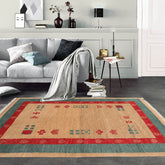 4x6 Beige Hand Knotted Tibetan Contemporary Gabehh Pictorial Wool Oriental Area Rug