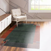 4x6 Green Hand Knotted Tibetan Contemporary Bordered Wool Oriental Area Rug