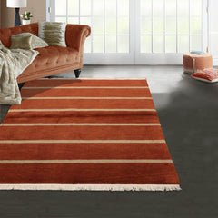 4x6 Burnt Orange Hand Knotted Tibetan Modern Striped Wool Oriental Area Rug