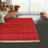 4x6 Coral Hand Knotted Tibetan Contemporary Striped Wool & Silk Oriental Area Rug