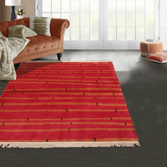 4x6 Coral Hand Knotted Tibetan Contemporary Striped Wool & Silk Oriental Area Rug