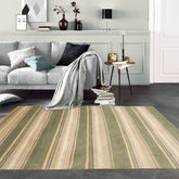 4x6 Beige Hand Knotted Modern Tibetan Striped Wool and Silk Oriental Area Rug